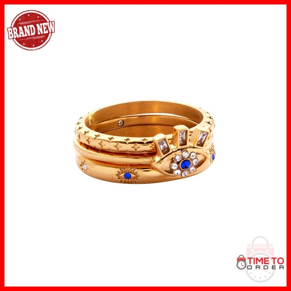 Stainless Steel Evil Eye Stacking Rings Set of 3 Size 7
